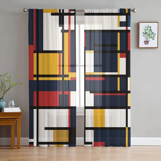 A Family Of Home Textiles Transparent Voile Tüll Vorhang mit geometrischem Design, Breite: 135 cm, Höhe: 114 cm - Bild 1