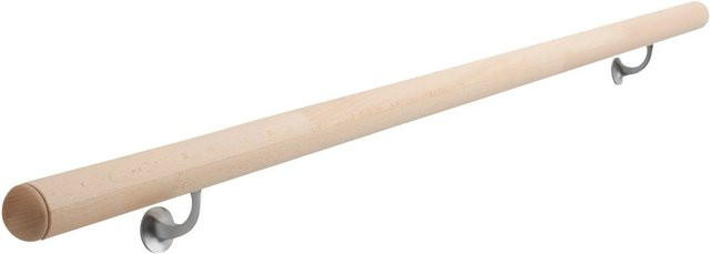 Handlauf Komplettset dieda aus Massivholz Buche in Braun und Beige, rund, Durchmesser: 5,2 cm, Länge: 150 cm, inklusive Konsolen - Bild 1