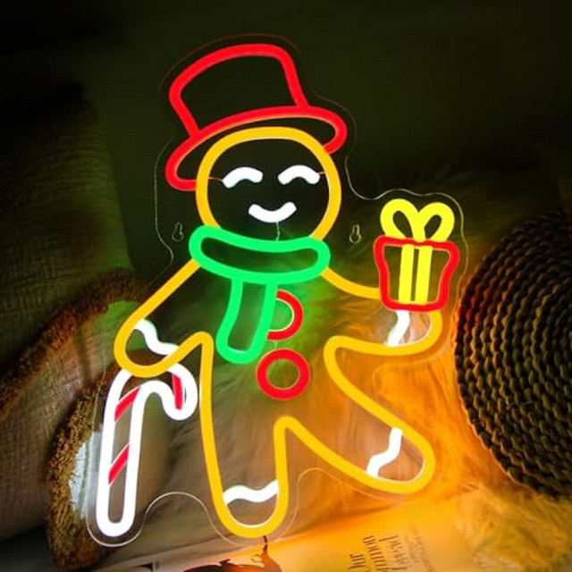 Wanxing LED-Neonlicht Lebkuchenmann dimmbare Weihnachts-Leuchtreklame zur Wanddekoration - Bild 1