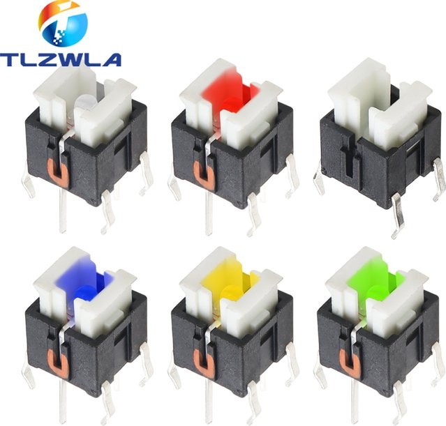 10er Set TLZWLA Taktile Mikroschalter mit LED in Rot, Weiß, Blau, Gelb und Grün, B/T/H: 6 x 6 x 7,2 mm - Bild 1