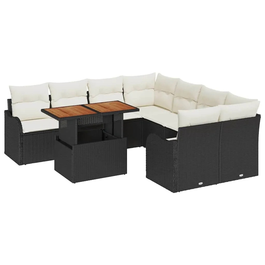 vidaXL Garten-Sofa-Set 9-teilig aus Poly Rattan in Schwarz mit Stauraum und Polsterkissen - Bild 2