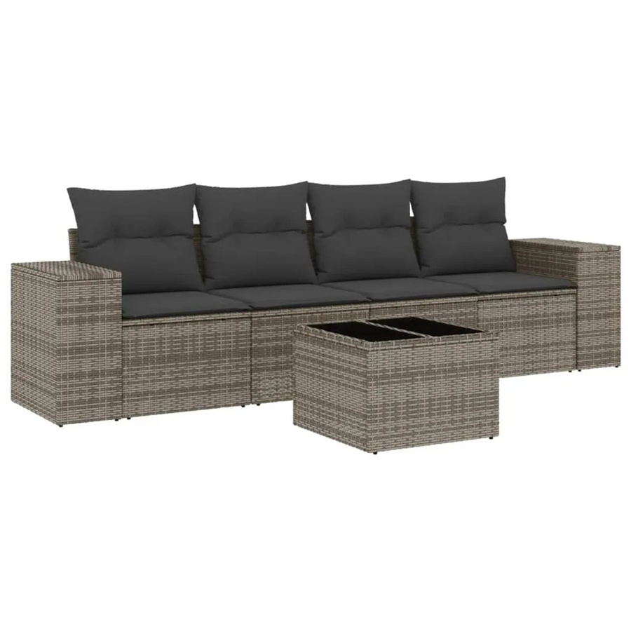 vidaXL 5-teilige Garten-Sofagarnitur aus Poly-Rattan mit Kissen in Grau - Bild 2