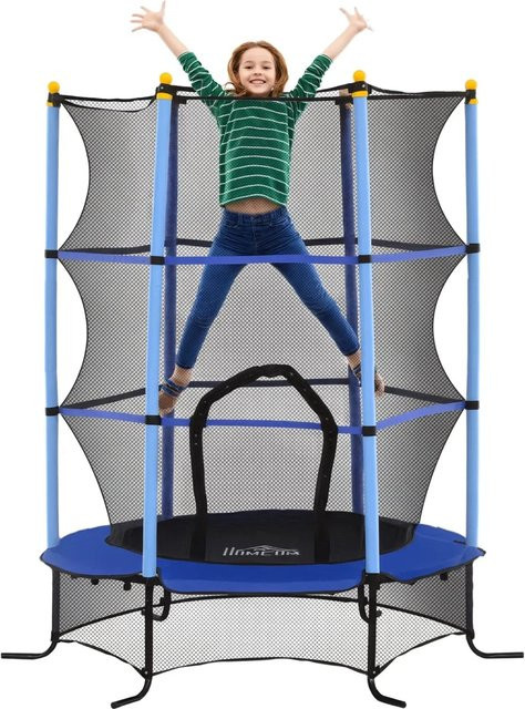HOMCOM Kinder Trampolin mit Sicherheitsnetz Blau Stahl Kunststoff 3-10 Jahre - Bild 1