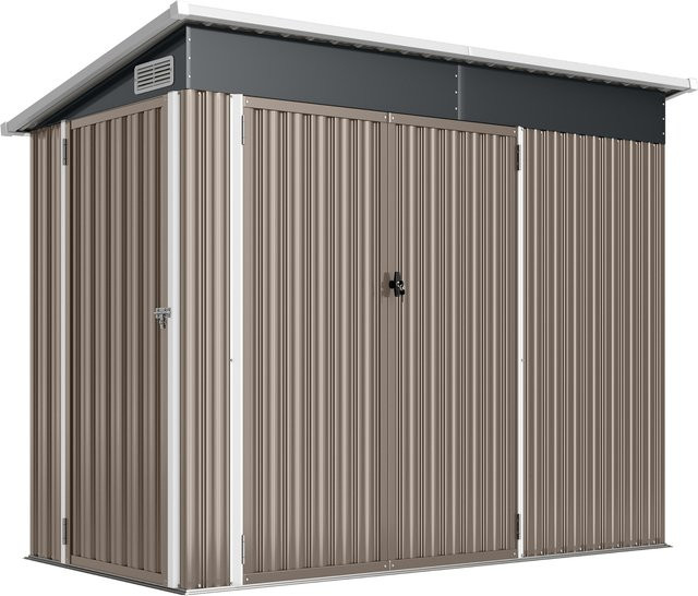 Outsunny Metall Gerätehaus in Grau mit Pultdach und Schloss, wetterfester Geräteschuppen aus verzinktem Stahl für den Garten, B/T/H: 234 x 132 x 185 cm - Bild 1