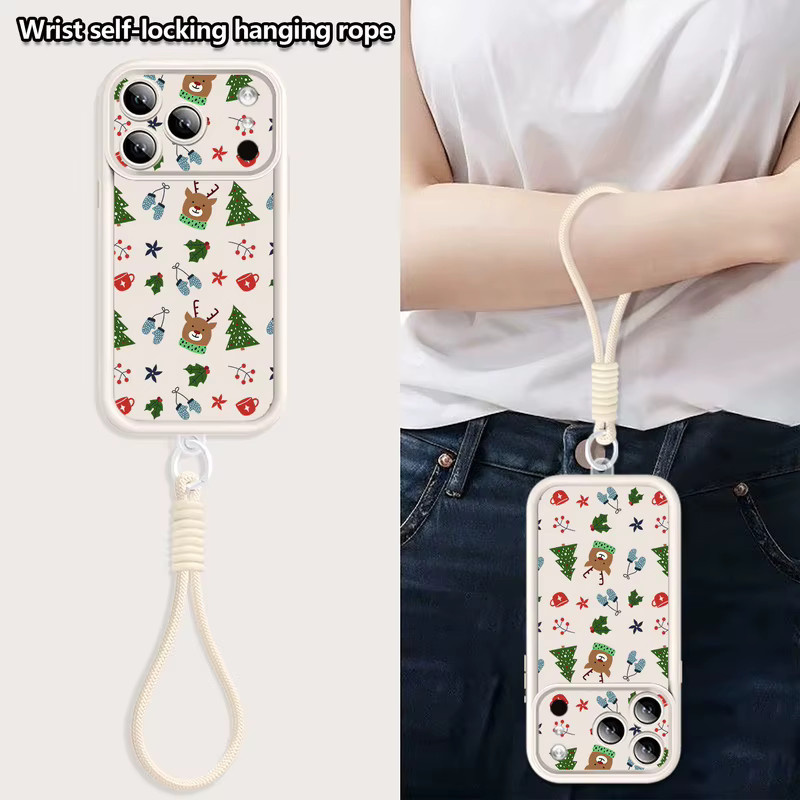 MOESOE Handyhülle mit Schneeflocken-Muster und Lanyard für iPhone 11 bis iPhone 17 Pro Max, TPU Schutzhülle mit Handgelenk-Gurt, Schwarz/Mehrfarbig - Bild 2