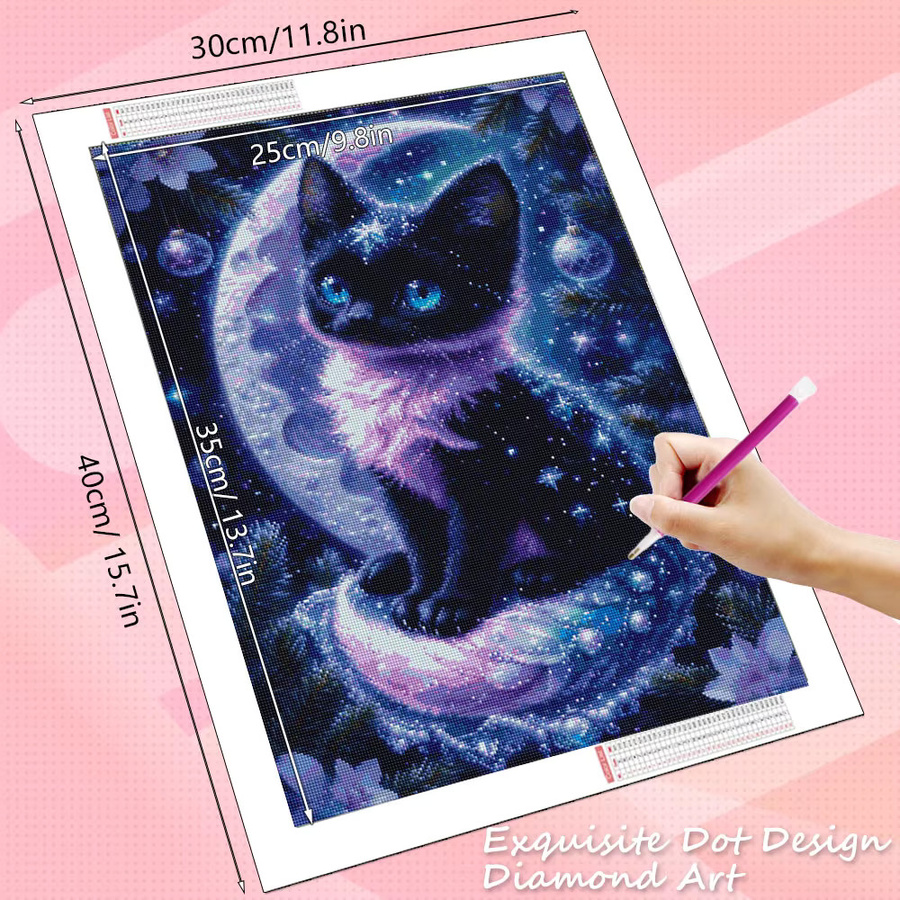 HUACAN Diamond Painting Set Schwarze Katze Mosaik-Kunst mit bunten Rundsteinen zur Wanddekoration B: 30,0 cm, H: 20,0 cm - Bild 2