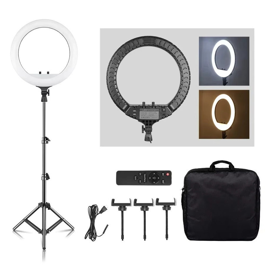 SH LED-Selfie-Ringlicht 18 Zoll mit Stativständer und Handyhalterung in Weiß, Durchmesser: 45 cm - Bild 2