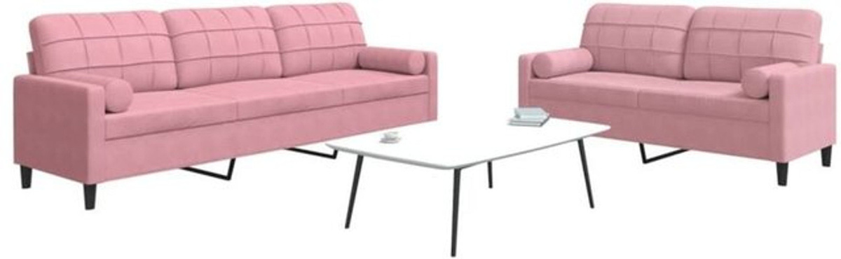 Vidaxl 2-tlg. Sofagarnitur aus Samt in Rosa mit Kissen und Nackenrollen im modernen Design - Bild 1