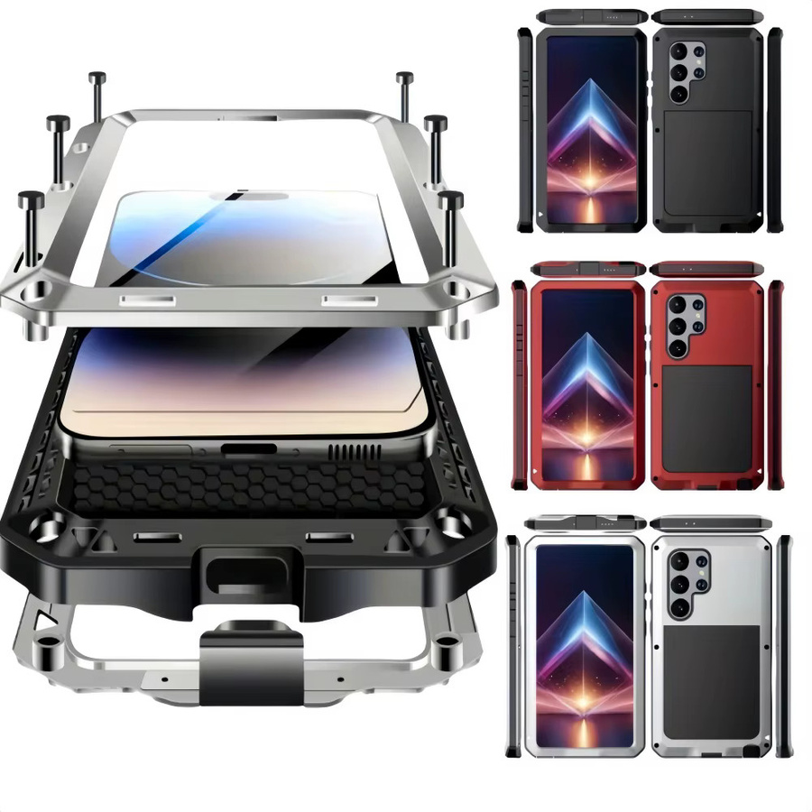 Robuste Aluminium-Metall-Schutzhülle für Samsung Galaxy S25 Ultra S24 S23 S22 S21 S20 Plus, Stoßfeste Panzerung für Android, Farbe: Silber - Bild 3