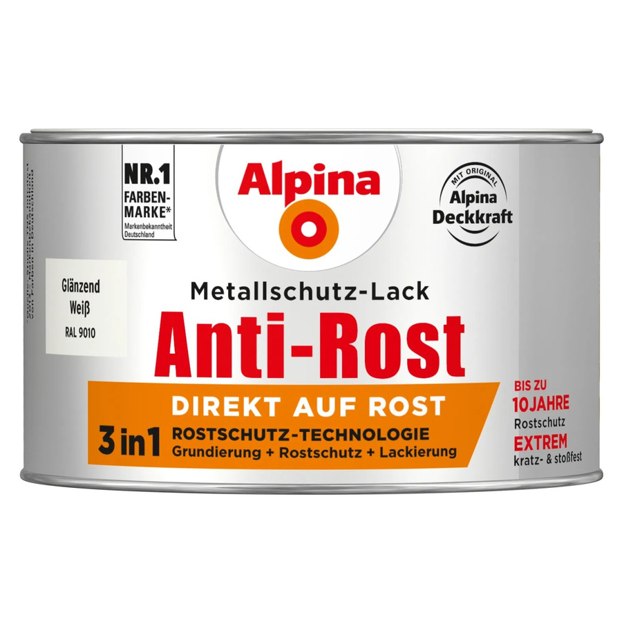 Alpina Metallschutz-Lack Anti-Rost Weiß glänzend 300 ml - Bild 2