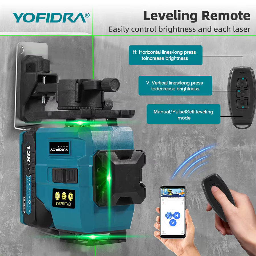 YOFIDRA 4D Laser-Wasserwaage mit 16 Linien, selbstnivellierendes 360 Grad Strahlwerkzeug für Makita 18V Akku - Bild 3