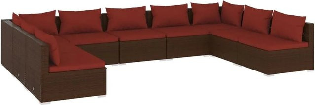 vidaXL 9-tlg. Garten-Lounge-Set in L-Form aus Poly-Rattan in Braun mit wetterfesten Kissen und pulverbeschichtetem Stahlgestell - Bild 1