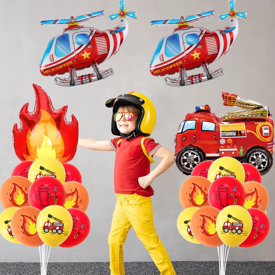 EsenTroye Feuerwehrauto Geburtstagsdekoration Set mit Folienballons und Banner in Rot für Kindergeburtstage - Bild 2