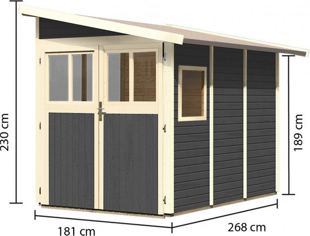 Gartenhaus Holz WANDLITZ 3 Anlehnschuppen in Terragrau B: 181 cm, H: 268 cm, Wandstärke: 19 mm - Bild 1