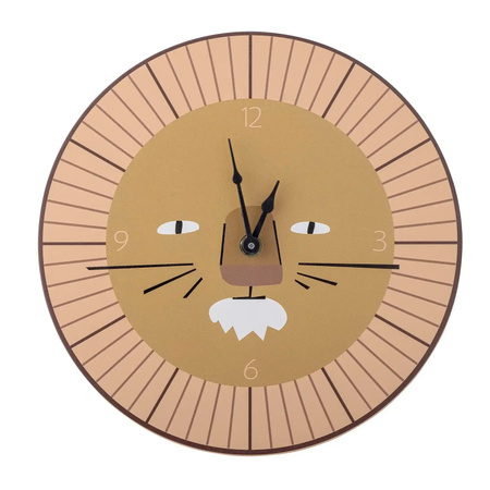 Bloomingville Mini Harrison Wanduhr aus Holz in Braun mit Löwen-Design im skandinavischen Stil, Durchmesser: 23 cm