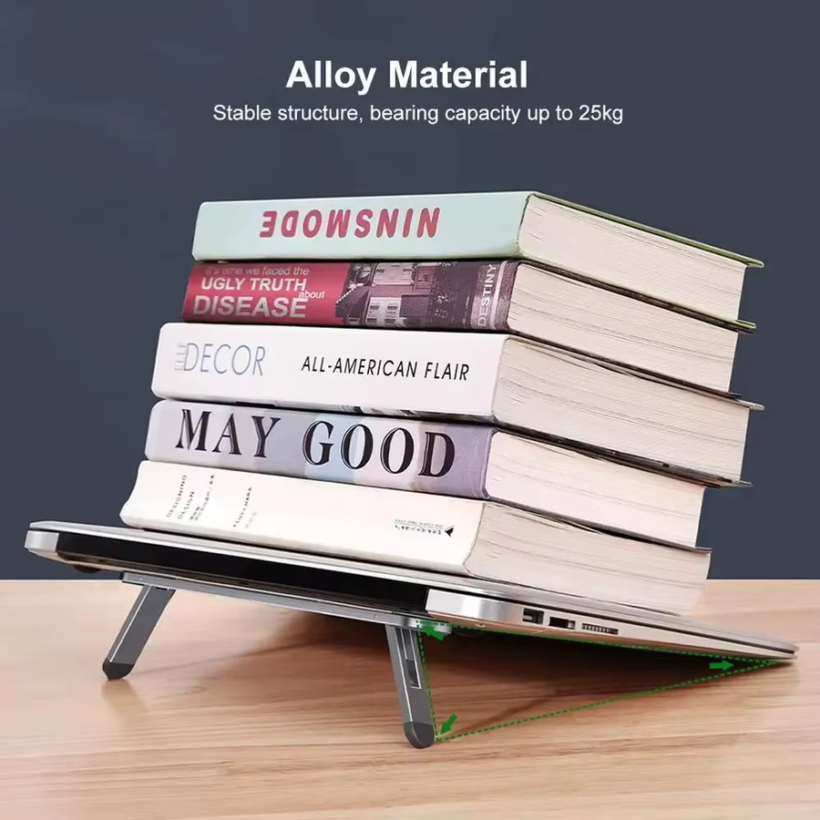Eary Tragbarer Laptop-Ständer aus Metall, faltbar und verstellbar, ergonomischer Notebook-Halter in Silber - Bild 3