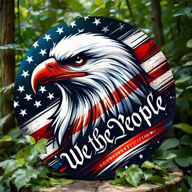 HELLOYOUNG Rundes Aluminiumschild mit amerikanischer Flagge in Rot, Weiß und Blau, Durchmesser: 30 cm - Bild 1