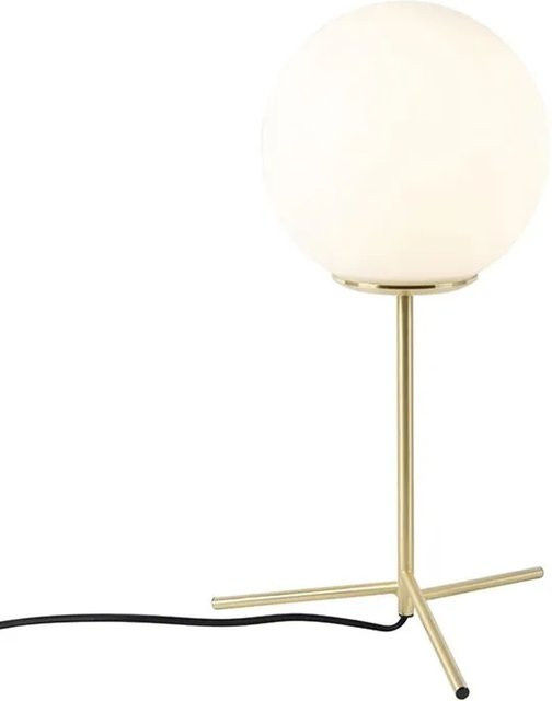 QAZQA Art Deco Tischlampe Pallon aus Messing und weißem Opalglas, Höhe: 45,5 cm - Bild 1