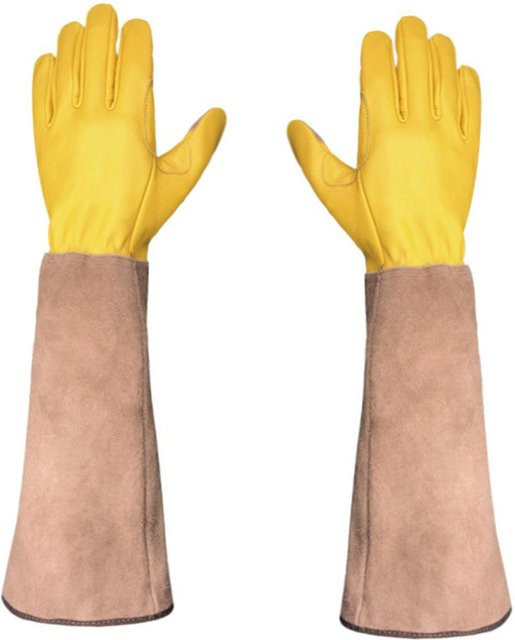 Xudikou Leder Gartenhandschuhe für Damen und Herren in Braun, dornensichere Rosenschneidehandschuhe mit langen Stulpen - Bild 1