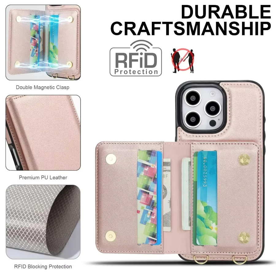 Apple Crossbody Handyhülle mit RFID-blockierendem Kartenhalter für iPhone 16e 16 Pro Max 15 14 13 12 Mini 11 X XS SE in Weiß - Bild 3