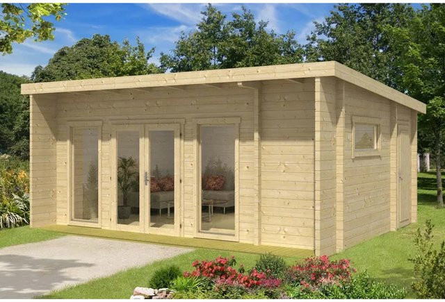Alpholz Gartenhaus Carla-70 ISO Pultdach in Braun mit Boden, Fenstern und Schloss, B/T: 622 x 492 cm - Bild 1