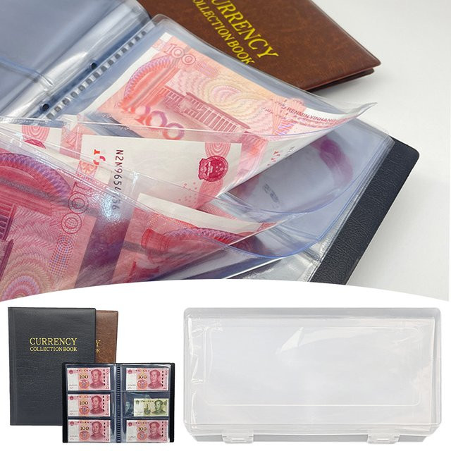 Wiederverwendbares Banknoten-Sammleralbum aus Leder mit transparenten Einstecktaschen für Weltwährungen - Bild 1