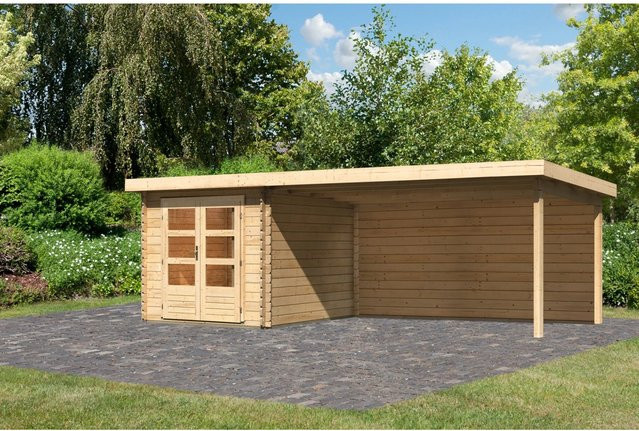 Karibu Holz-Gartenhaus Ängelholm mit Pultdach in Natur, Unbehandelt, B: 280 cm, H: 220 cm, T: 222 cm - Bild 1