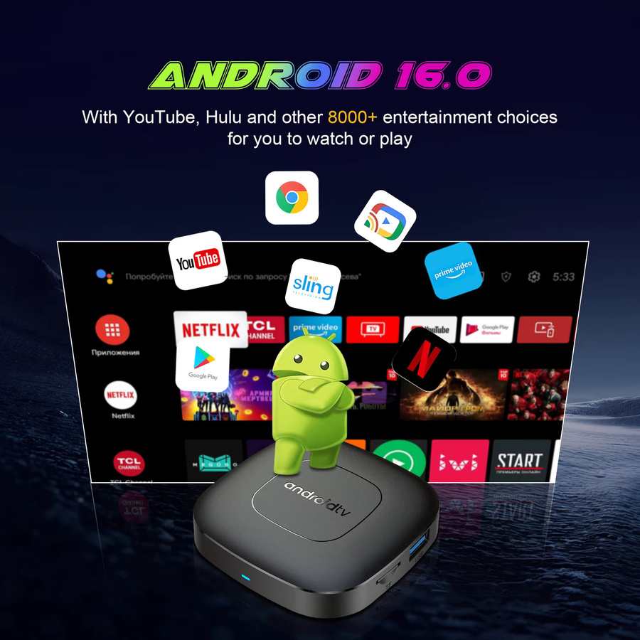 Mortal T1 Android 14 Smart TV Box mit 8K Auflösung, Google Chromecast, Sprachsteuerung, 2GB RAM, 16GB Speicher, HDR10, WIFI 6 und Bluetooth 5 in Schwarz - Bild 3