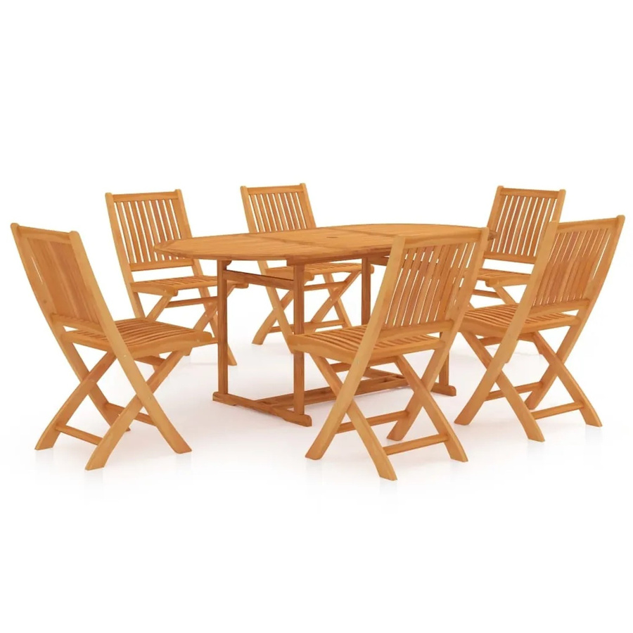 vidaXL 7-tlg. Garten-Essgruppe aus lackiertem Teakholz in Braun, rechteckig - Bild 2