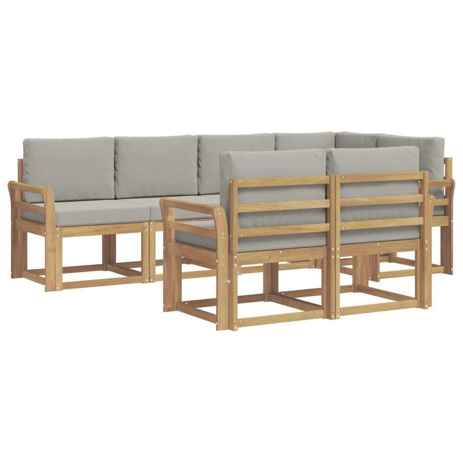 vidaXL Outdoor-Sofagarnitur aus massivem Akazienholz in L-Form, 7-teiliges Set in Weiß-Hellgrau mit wetterfesten Kissen und UV-beständigem Polyester - Bild 2