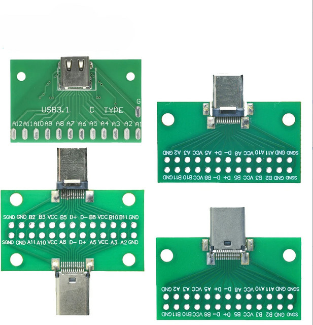 10er Set USB 3.1 Typ-C Test PCB Board Adapter mit 24P 2,54mm Stecker und Buchse in Grün für Datenübertragung - Bild 1