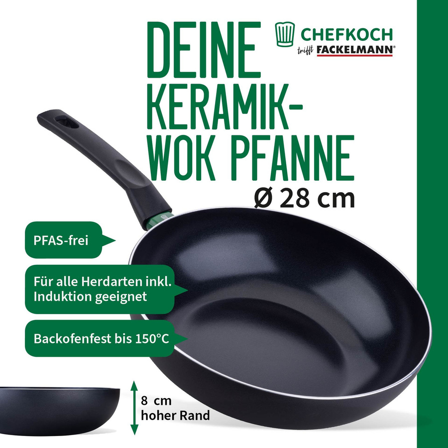 Fackelmann Wokpfanne mit Keramikbeschichtung in Grün und Schwarz, Durchmesser: 28 cm - Bild 3