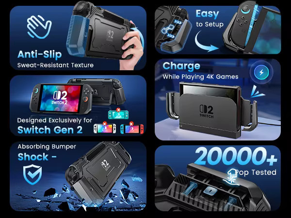 BEBONCOOL Pop-up-Schutzhülle für Nintendo Switch 2 in Schwarz mit ergonomischem Griff aus PC-Material - Bild 3