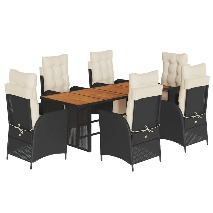 vidaXL 7-teilige Garten-Essgruppe aus PE-Rattan und Akazienholz in Schwarz-Creme mit Kissen - Bild 2