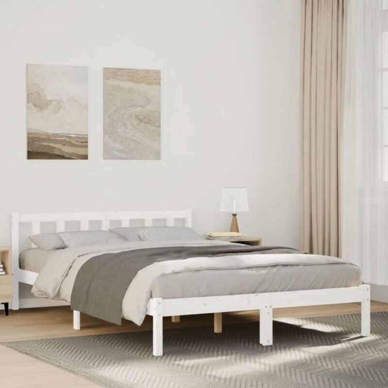Massivholzbett vidaxl aus Kiefer in Weiß im Landhaus- und Skandinavischen Stil, B/T/H: 160 x 210 x 69,5 cm - Bild 1