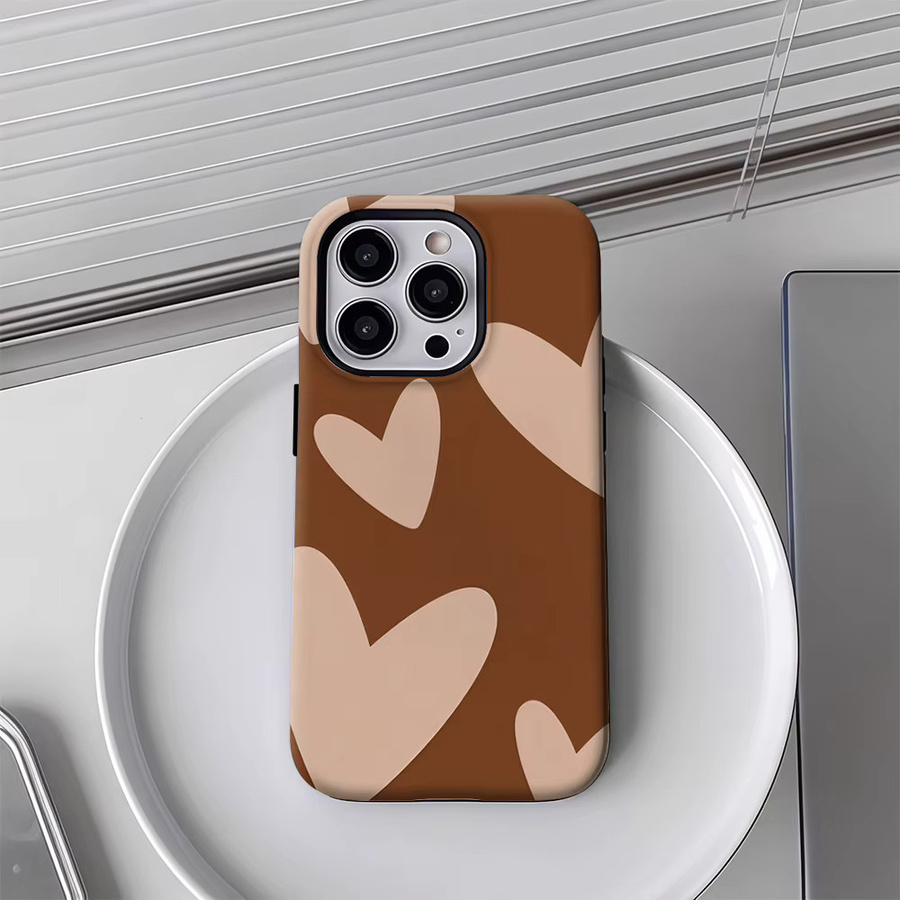 Handyhülle Light Hearts in Braun für iPhone 17 16 15 14 13 12 Pro Max Plus mit doppelschichtiger Rückseite - Bild 3