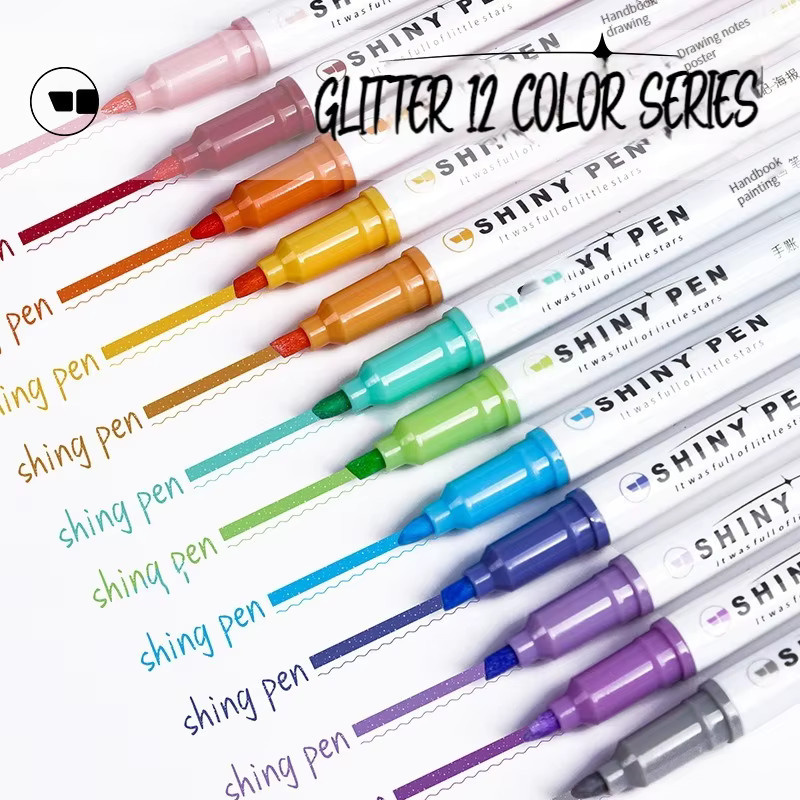 4er Set Glitter Textmarker mit weicher Brush Spitze in Multicolour und Gold für Zeichnungen und Notizen - Bild 3