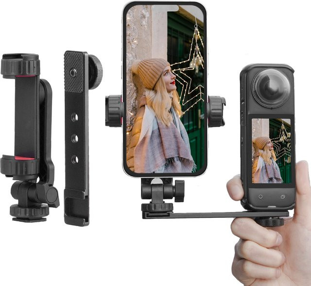 Insta360 Telefonhalterung mit fester Halterung und Cold Shoe für Insta360 X5, Pocket 3 und Pocket 4 in Schwarz - Bild 1