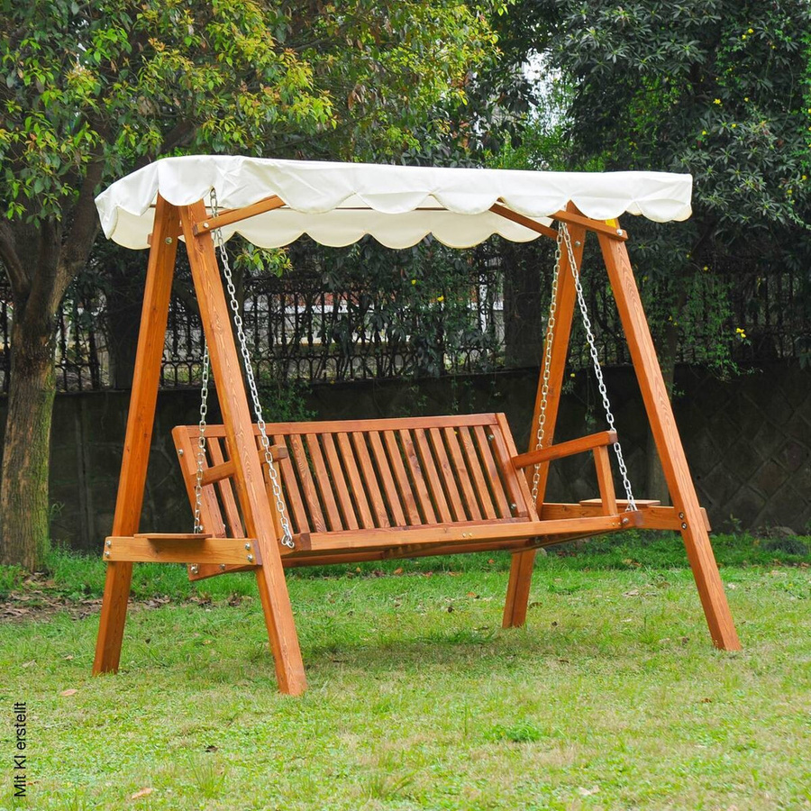 Outsunny Hollywoodschaukel aus Metall und Lärche in Natur mit Sonnendach, Farbe Beige/Braun, B/H/L: 130 x 185 x 205 cm - Bild 3
