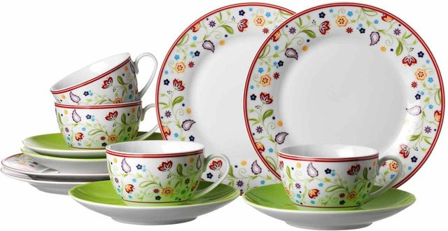 Ritzenhoff & Breker Kaffee Service Shanti Doppio 12er Set aus Porzellan in Multicolour mit floralem Design - Bild 1