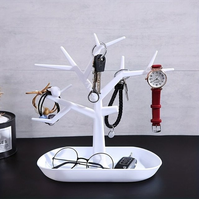 Kreativer Schmuckständer in Baumform als dekoratives Display-Rack für Uhren und Schmuck aus Kunststoff in Schwarz oder Weiß - Bild 1