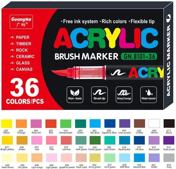 Elberta Acrylfarbstifte Set mit 36 Farben und Pinselspitze für Felsmalerei, Holz, Leinwand und Stein in Multicolour - Bild 1