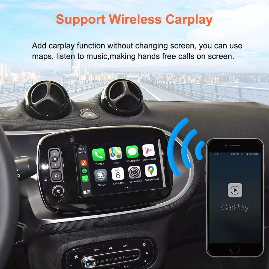 Bonroad Wireless CarPlay und Android Auto Nachrüstsatz mit Mirror Link für Mercedes Benz Smart 453 Fortwo und Forfour 2016-2019 in Schwarz - Bild 5