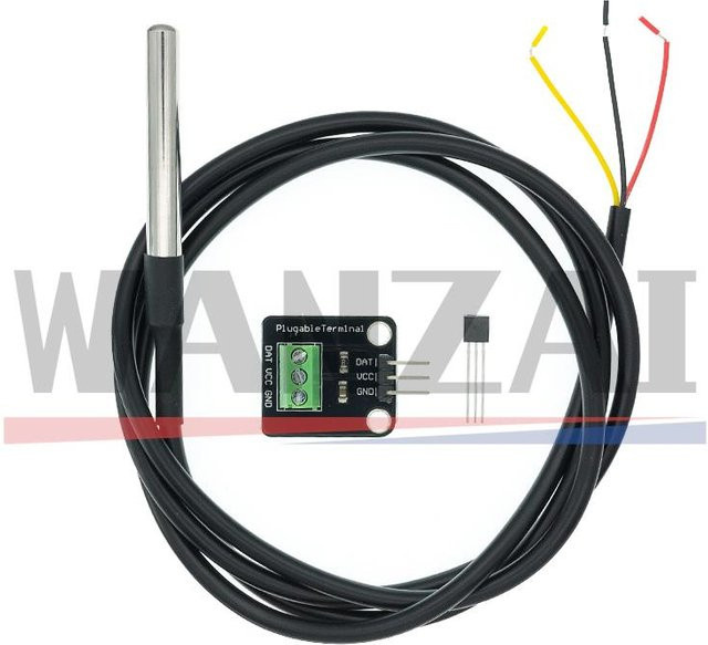 Bolantedz DS18B20 Temperatursensormodul-Kit in Schwarz mit 100 cm digitalem Sensorkabel und Edelstahl-Sondenklemmen-Adapter für Arduino - Bild 1
