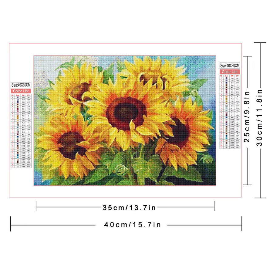 AZQSD 5D-Diamantgemälde zum Selbermachen mit Blumenmosaik aus Sonnenblumen, Flieder und Mohn in Multicolor, B x H: 30 x 40 cm - Bild 2