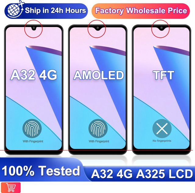 Samsung Galaxy A32 4G AMOLED LCD Display mit Touchscreen Digitizer und Rahmen in Schwarz für A325 A325F A325F/DS A325M A325N inklusive Fingerabdruck-Sensor - Bild 1