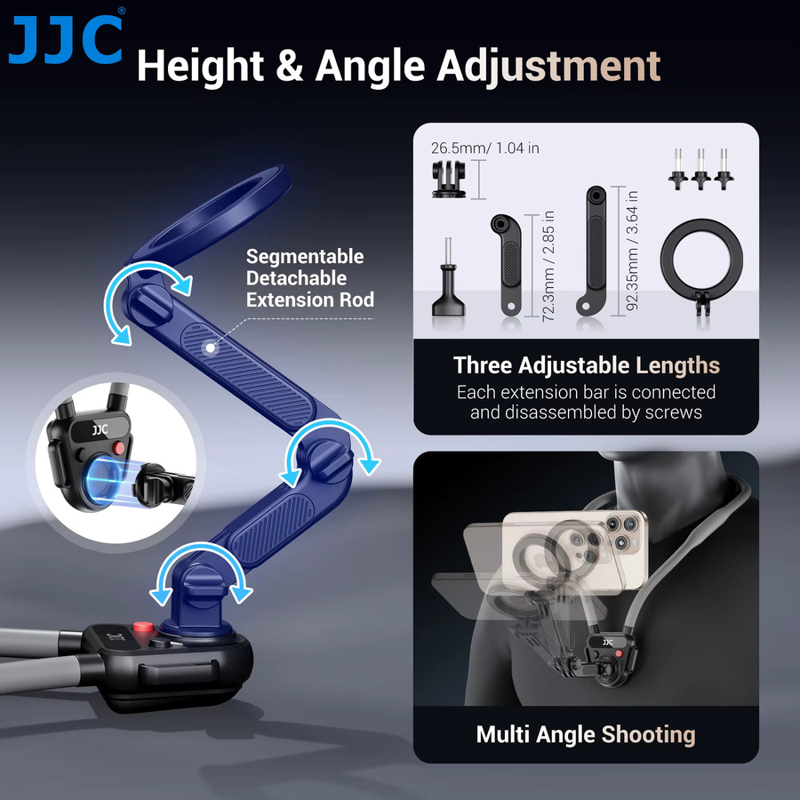 JJC Magnetischer Nackenhalter in Schwarz für GoPro Hero und iPhone 16 15 14 zur POV-Videoaufnahme und für Vlogs - Bild 3