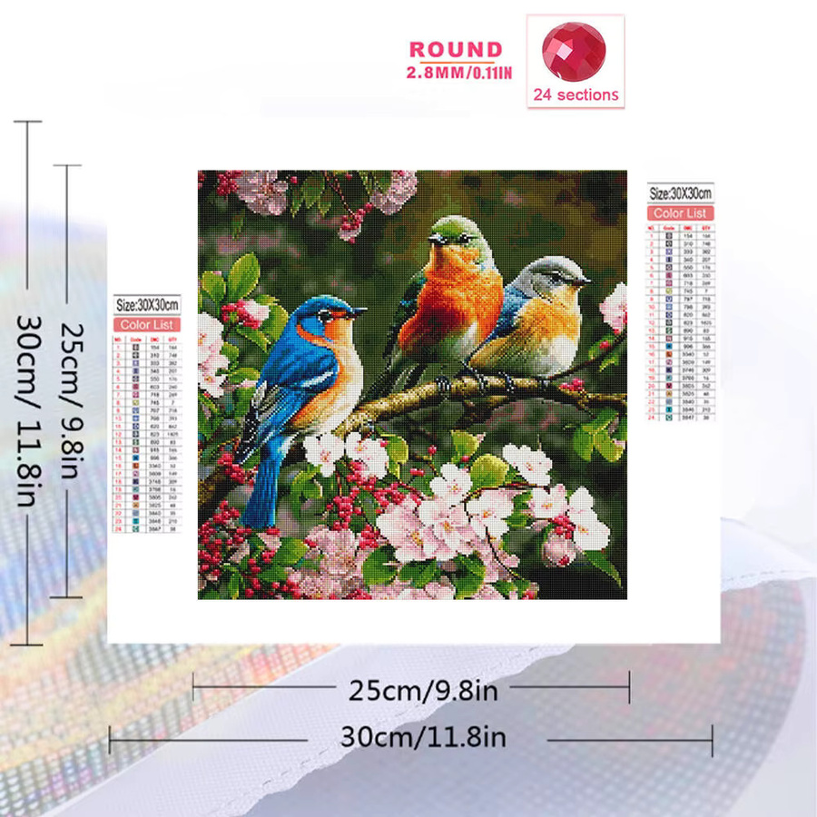 YUTTEE Diamantmalerei DIY Set mit Vogel und Blumen Motiv, buntes Mosaik-Bastelset für Kinder aus Kunststoff, B/H: 20 x 20 cm - Bild 2