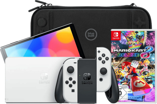 Nintendo Switch OLED Konsole Weiß inklusive Mario Kart 8 Deluxe und Bluebuilt Travel Case - Bild 1