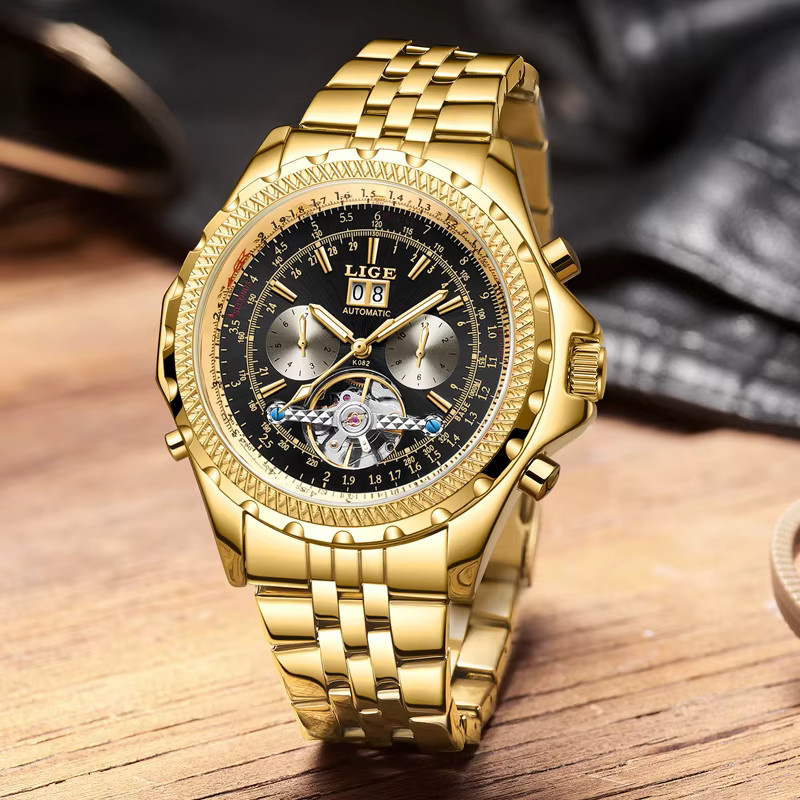 LIGE Armbanduhr, Automatik, Edelstahl, Gold, Herren - Bild 4